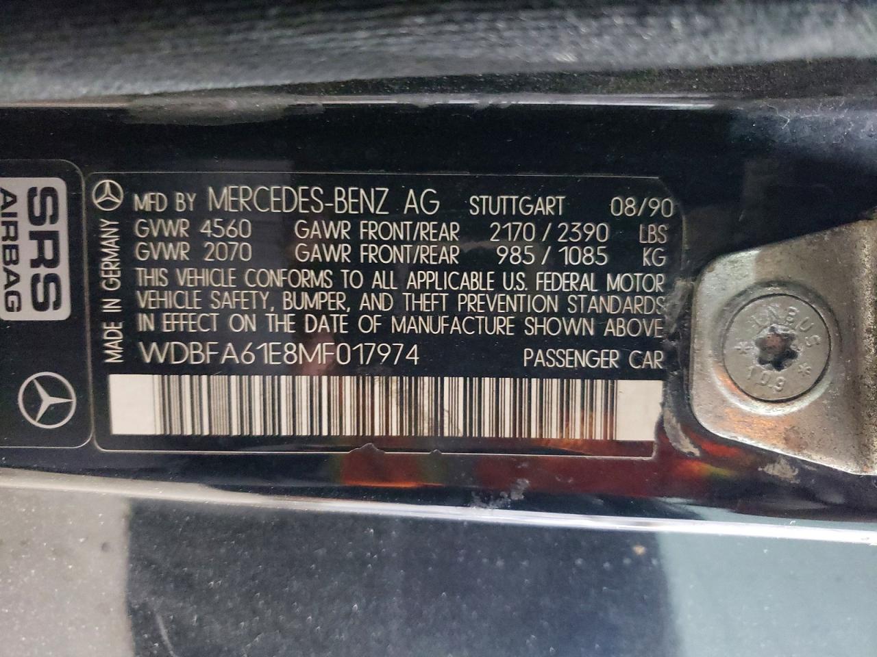 1991 Mercedes-benz 300 Sl Black vin: WDBFA61E8MF017974