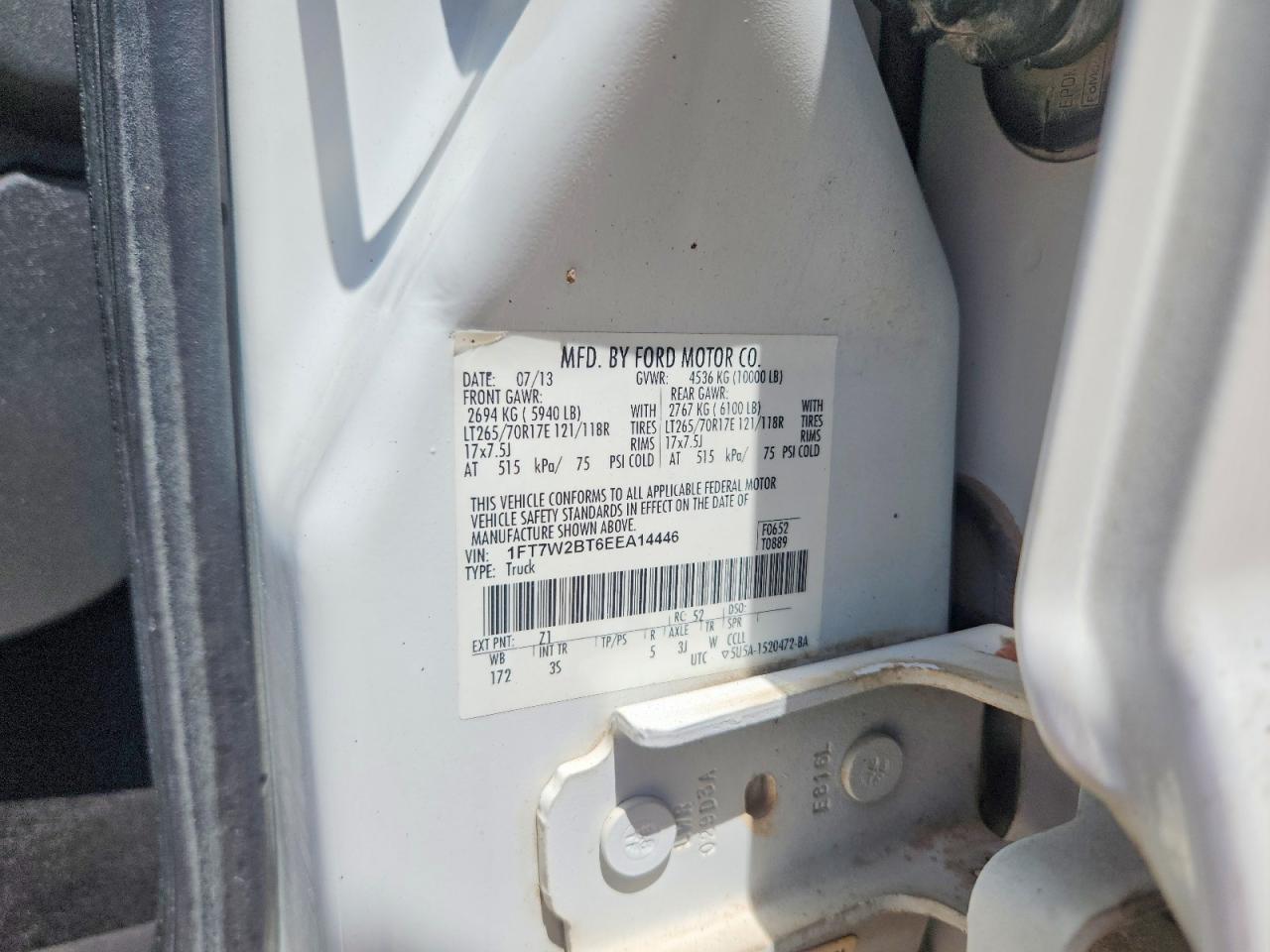 2014 Ford F250 Super Duty Белый vin: 1FT7W2BT6EEA14446