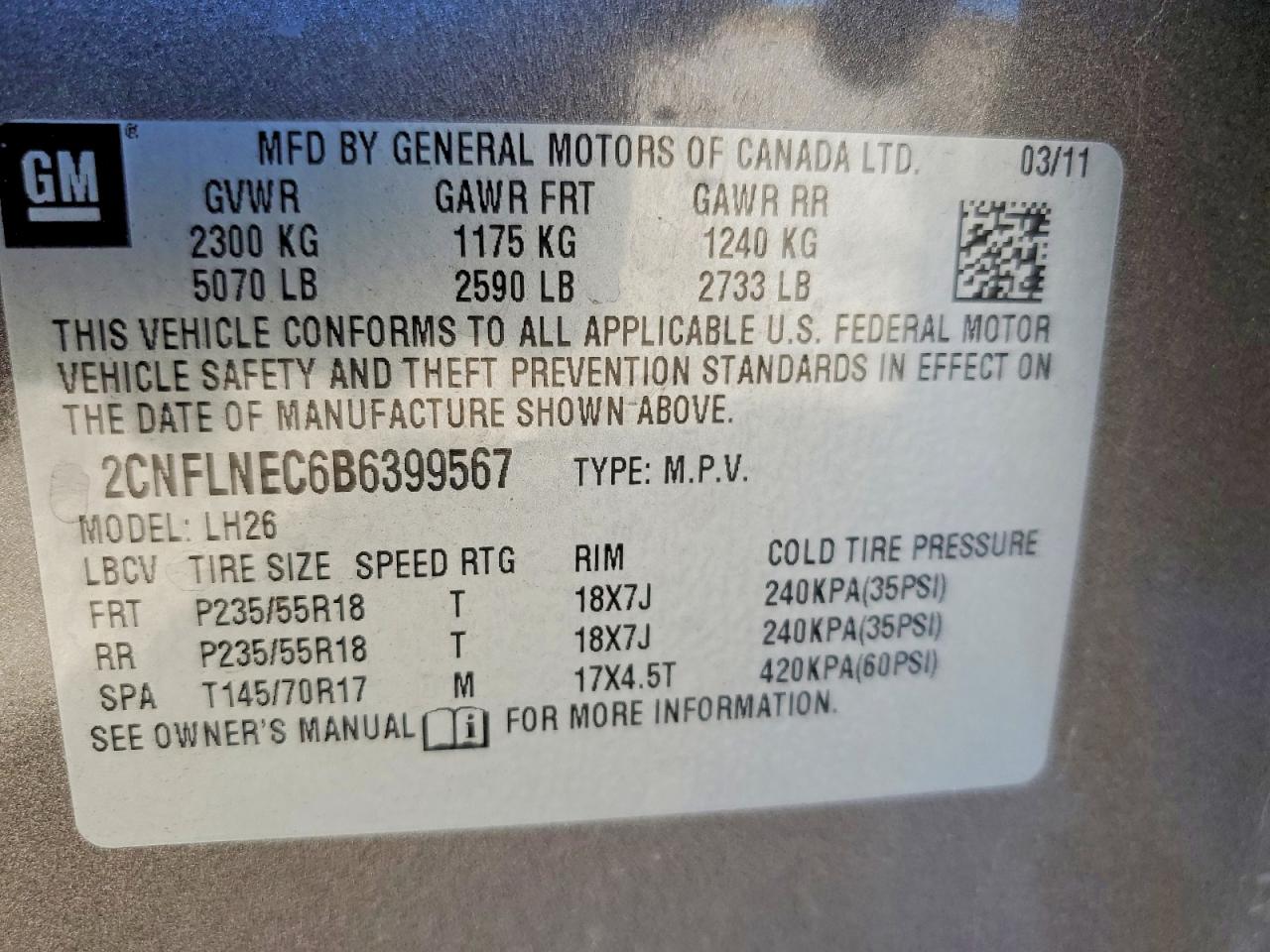 2011 Chevrolet Equinox Lt Charcoal vin: 2CNFLNEC6B6399567