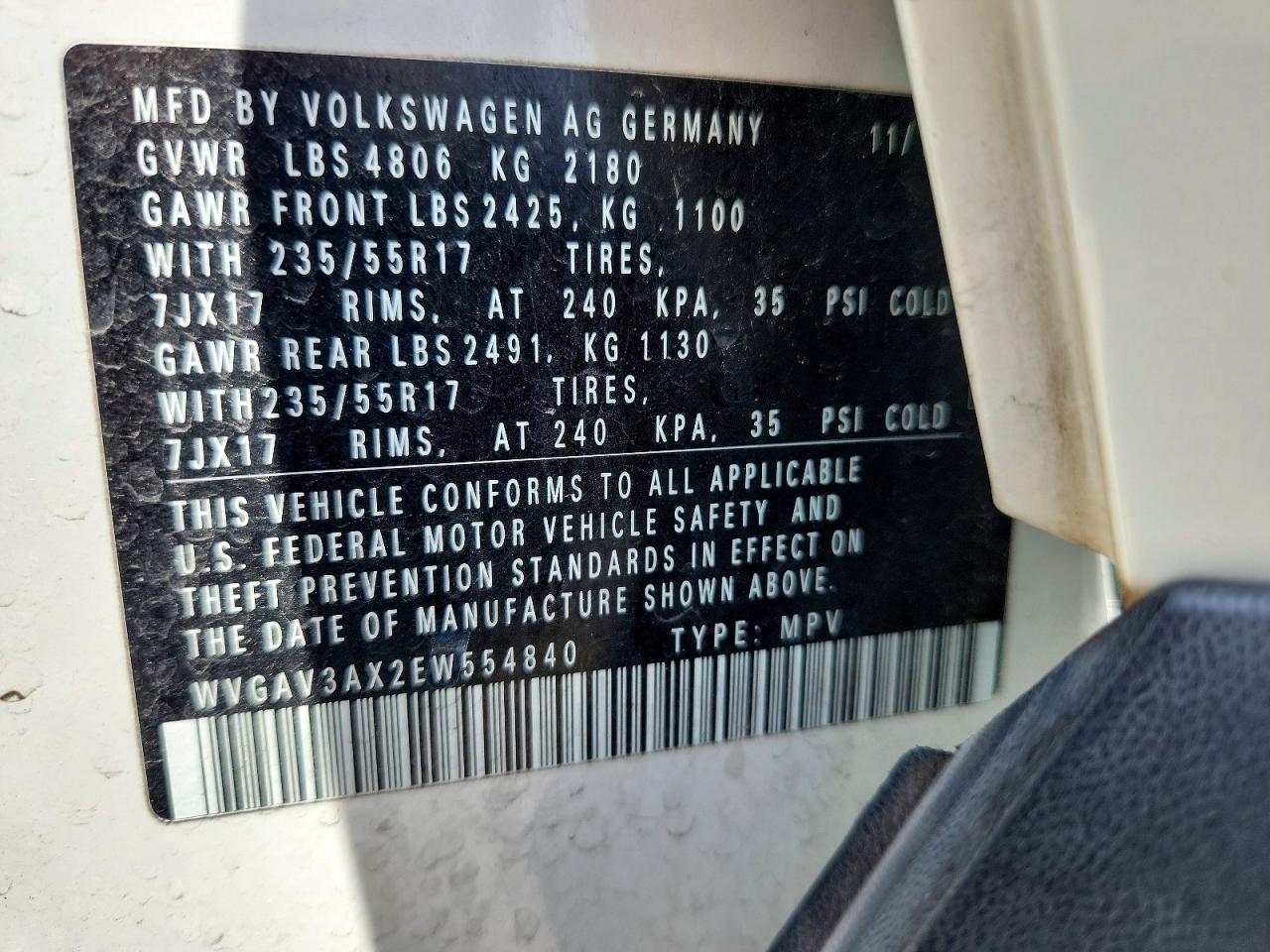 2014 Volkswagen Tiguan S Белый vin: WVGA3AX2EW554840
