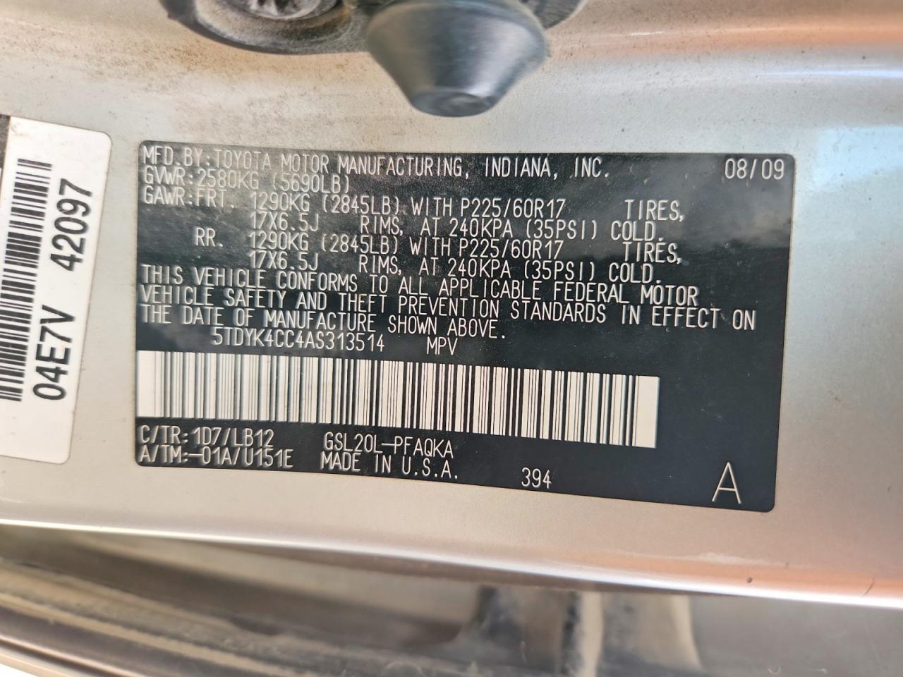2010 Toyota Sienna Xle Серебряный vin: 5TDYK4CC4AS313514