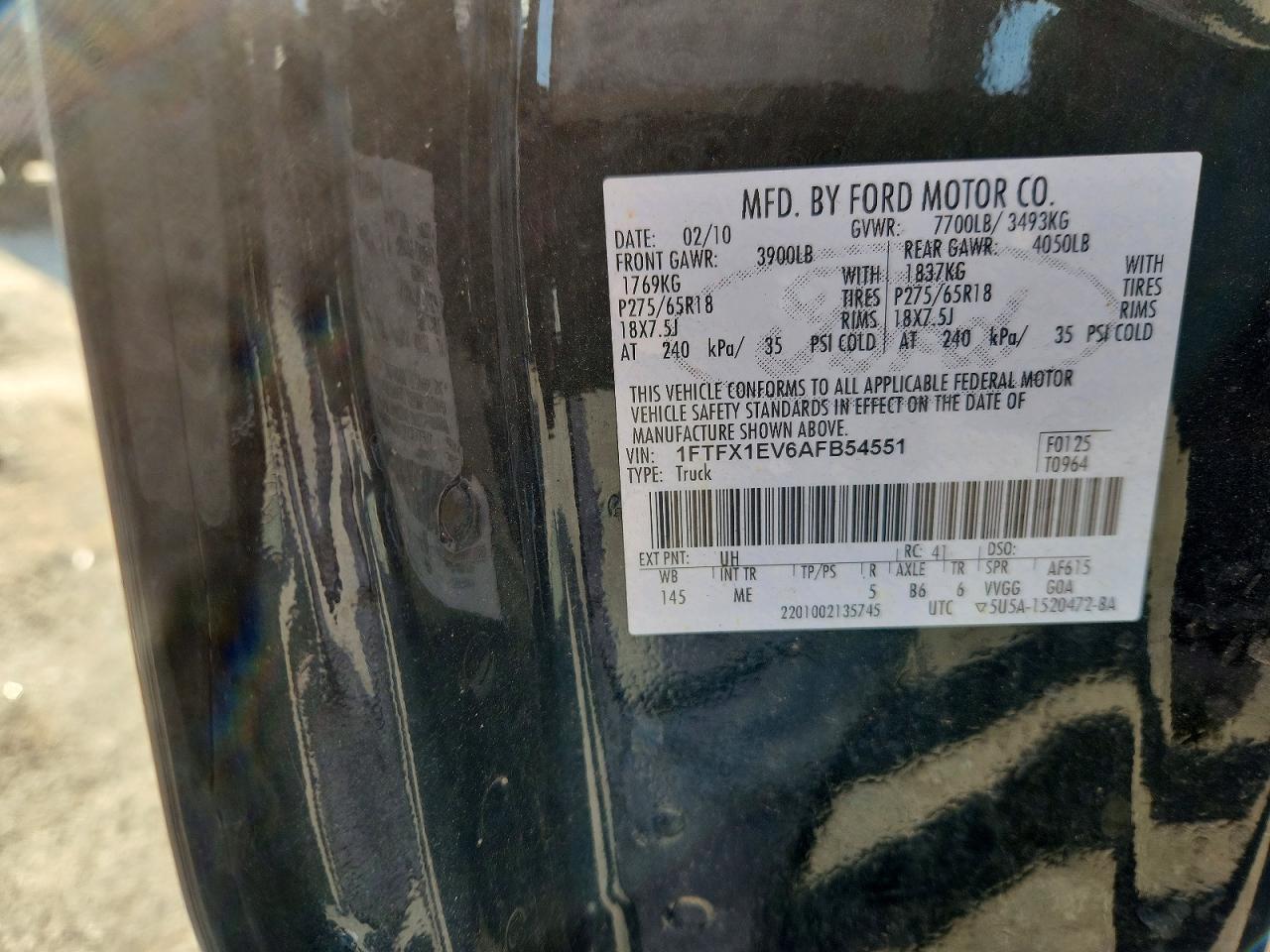 2010 Ford F150 Super Cab Black vin: 1FTFX1EV6AFB54551