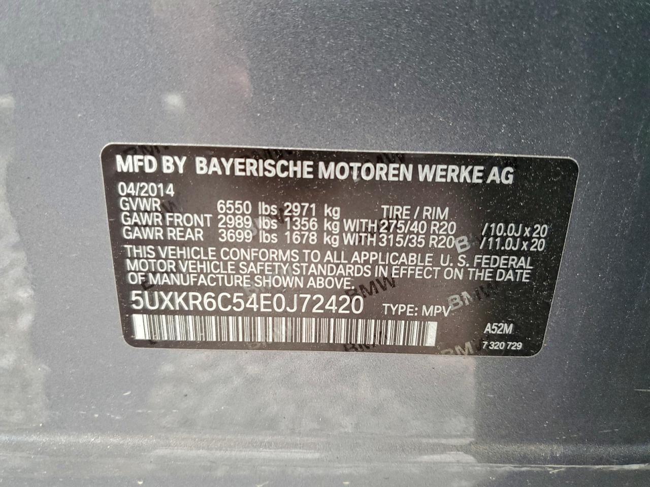2014 Bmw X5 Xdrive50i Серый vin: 5UXKR6C54E0J72420