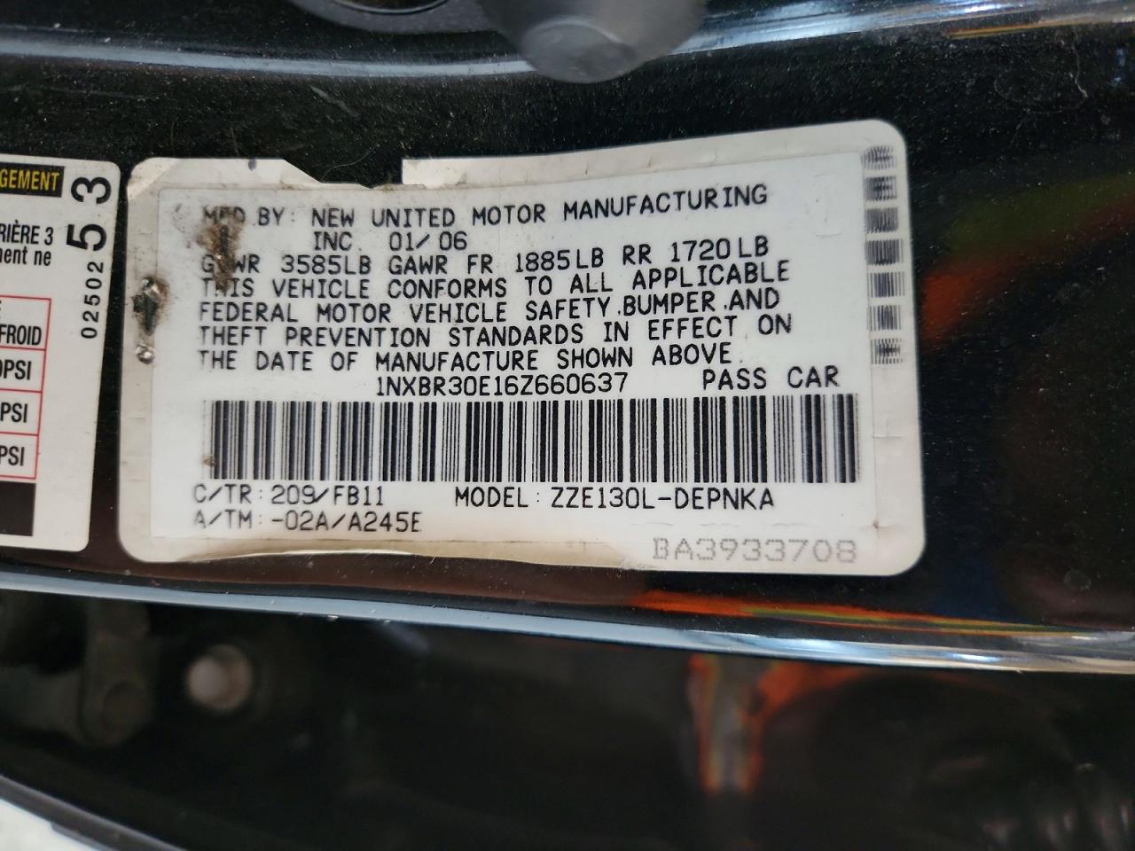 2006 Toyota Corolla Le Black vin: 1NXBR30E16Z660637