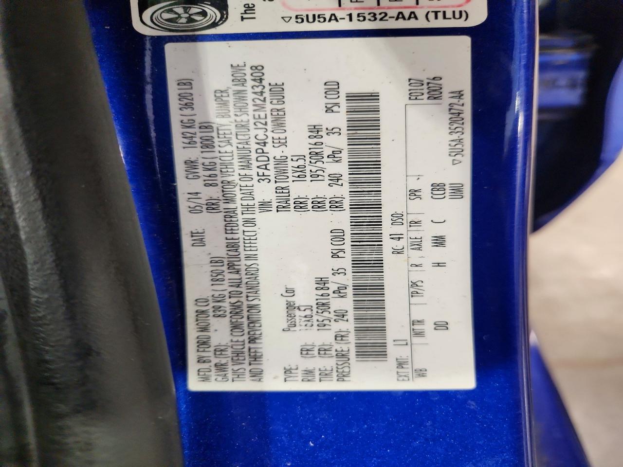 2014 Ford Fiesta Sedan Blue vin: 3FADP4CJ2EM243408
