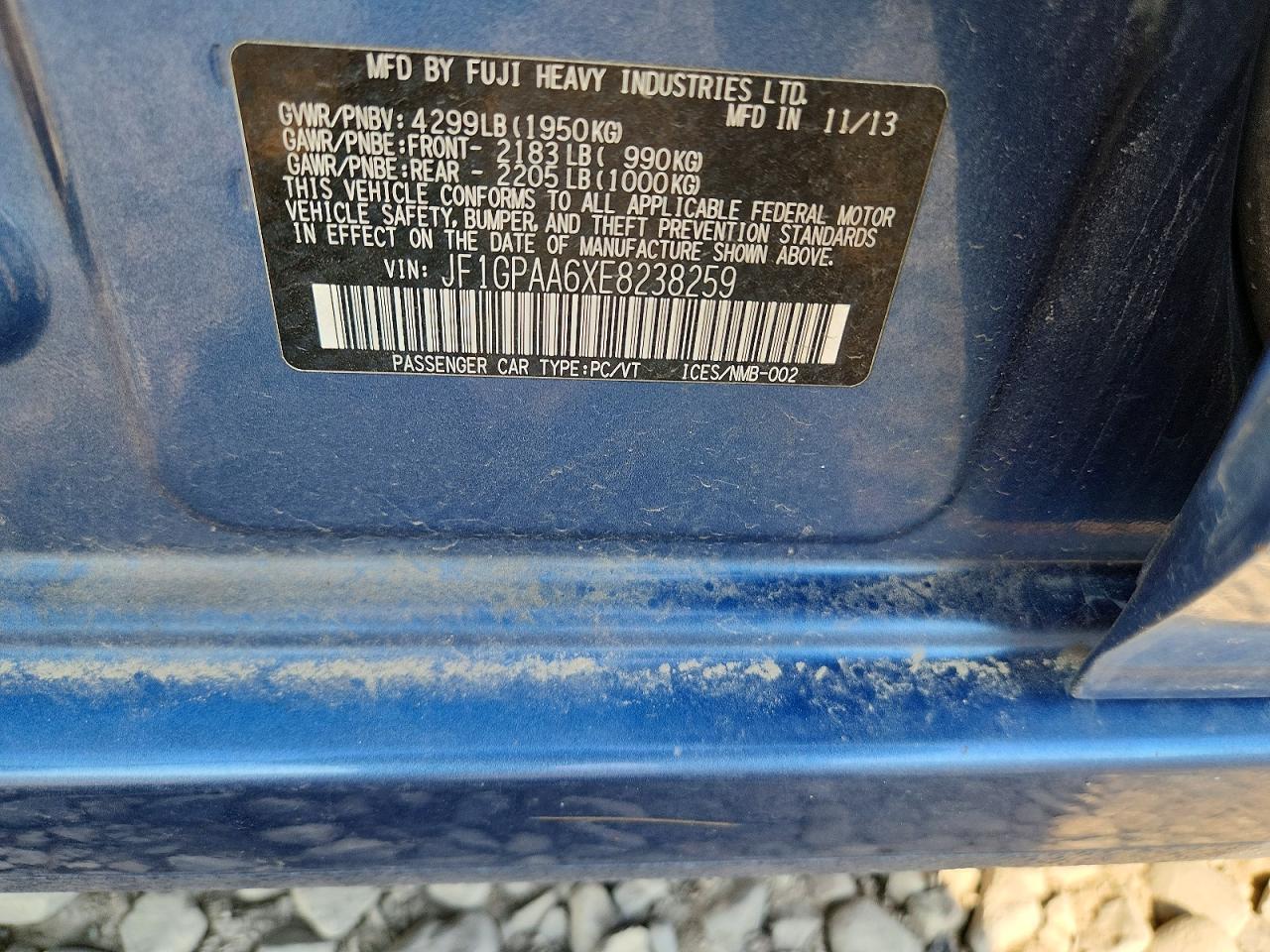 2014 Subaru Impreza Blue vin: JF1GPAA6XE8238259