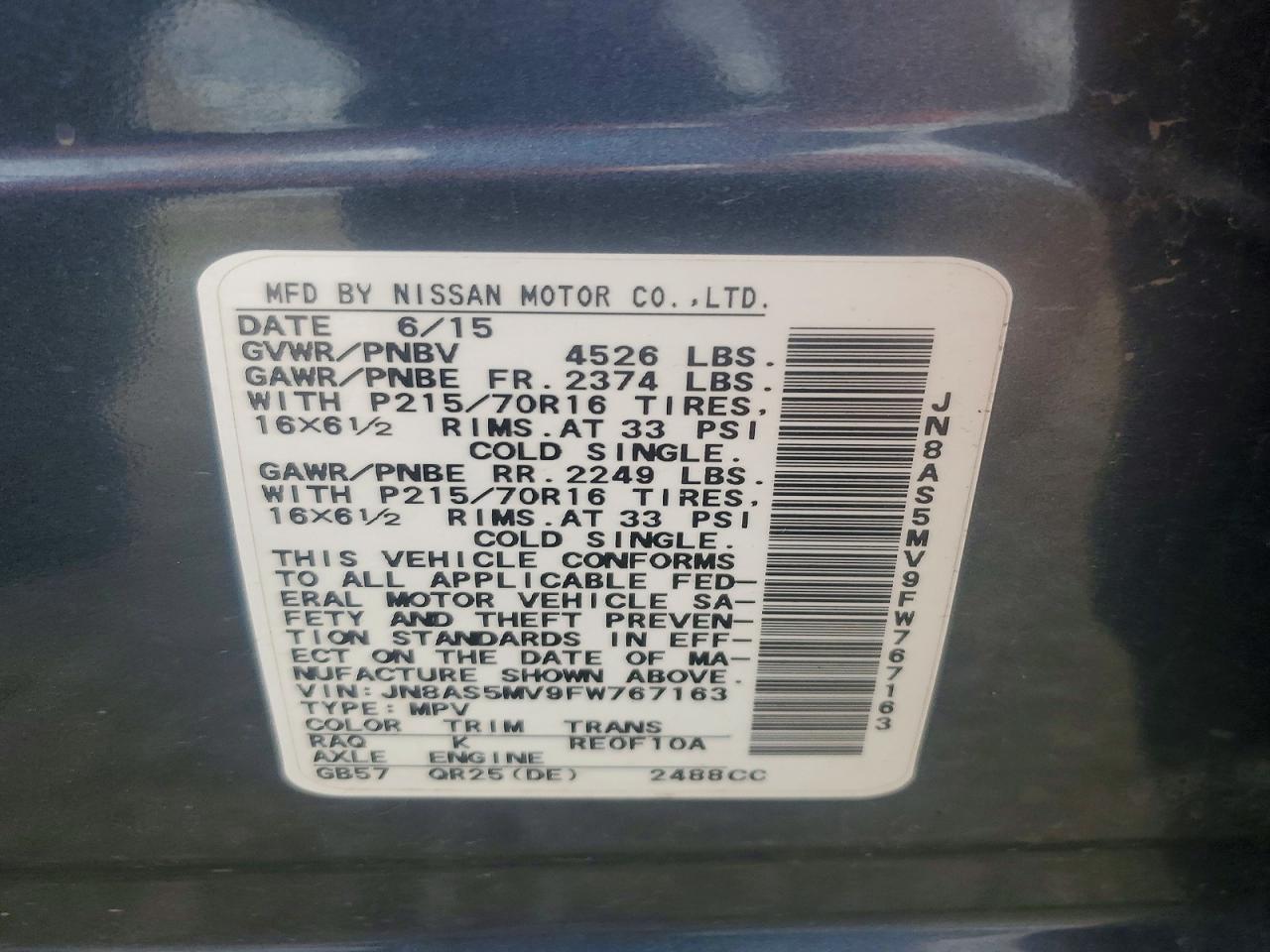 2015 Nissan Rogue Select S Blue vin: JN8AS5MV9FW767163