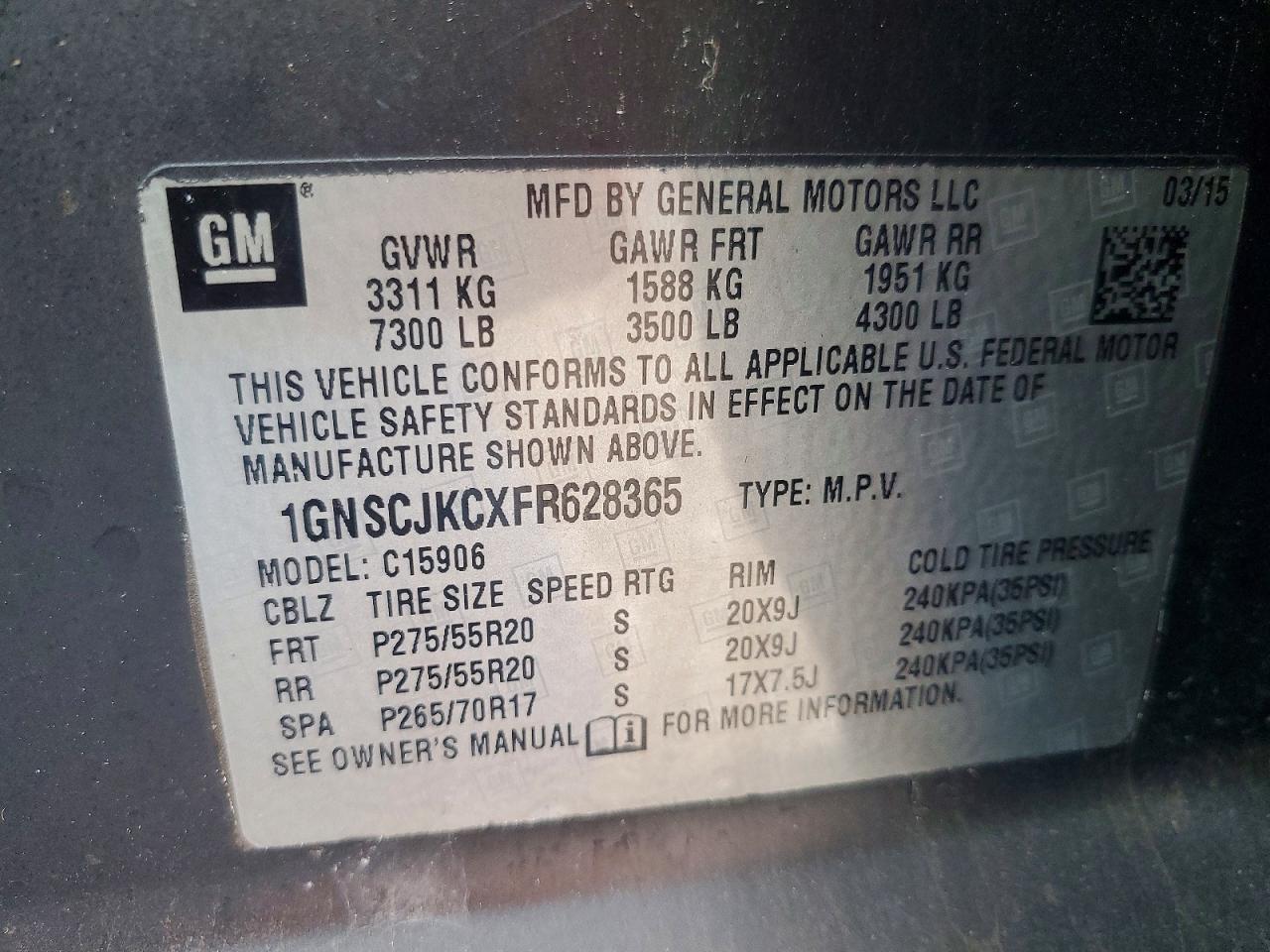 2015 Chevrolet Suburban C1500 Lt Черный vin: 1GNSCJKCXFR628365