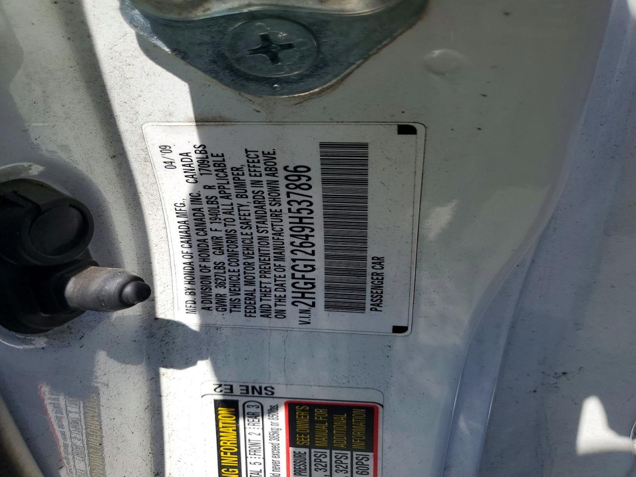 2009 Honda Civic Lx White vin: 2HGFG12649H537896