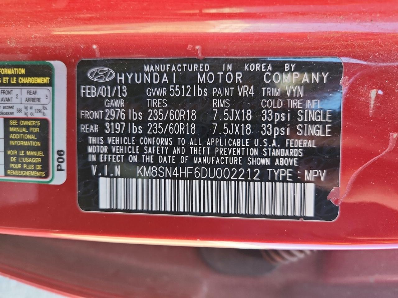 2013 Hyundai Santa Fe Gls Red vin: KM8SN4HF6DU002212