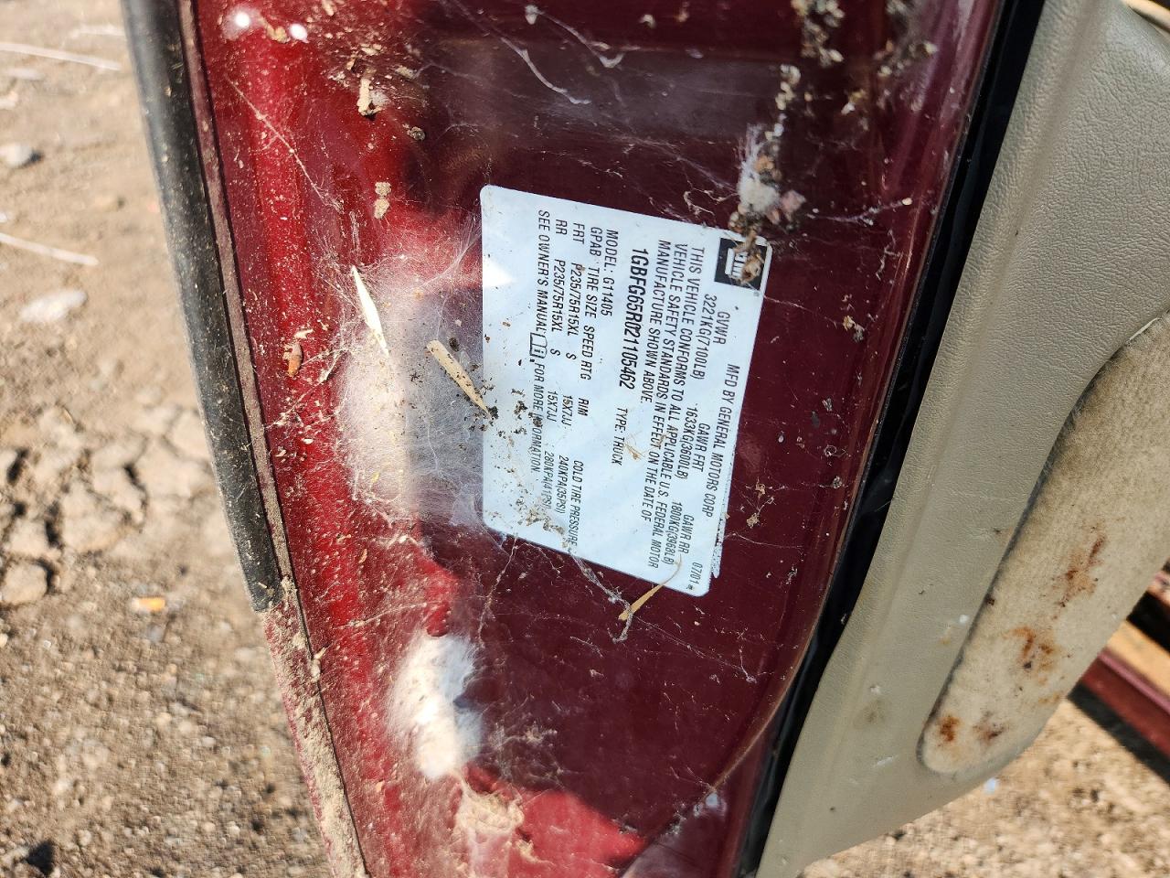 2002 Chevrolet Express G1500 Burgundy vin: 1GBFG65R021105462