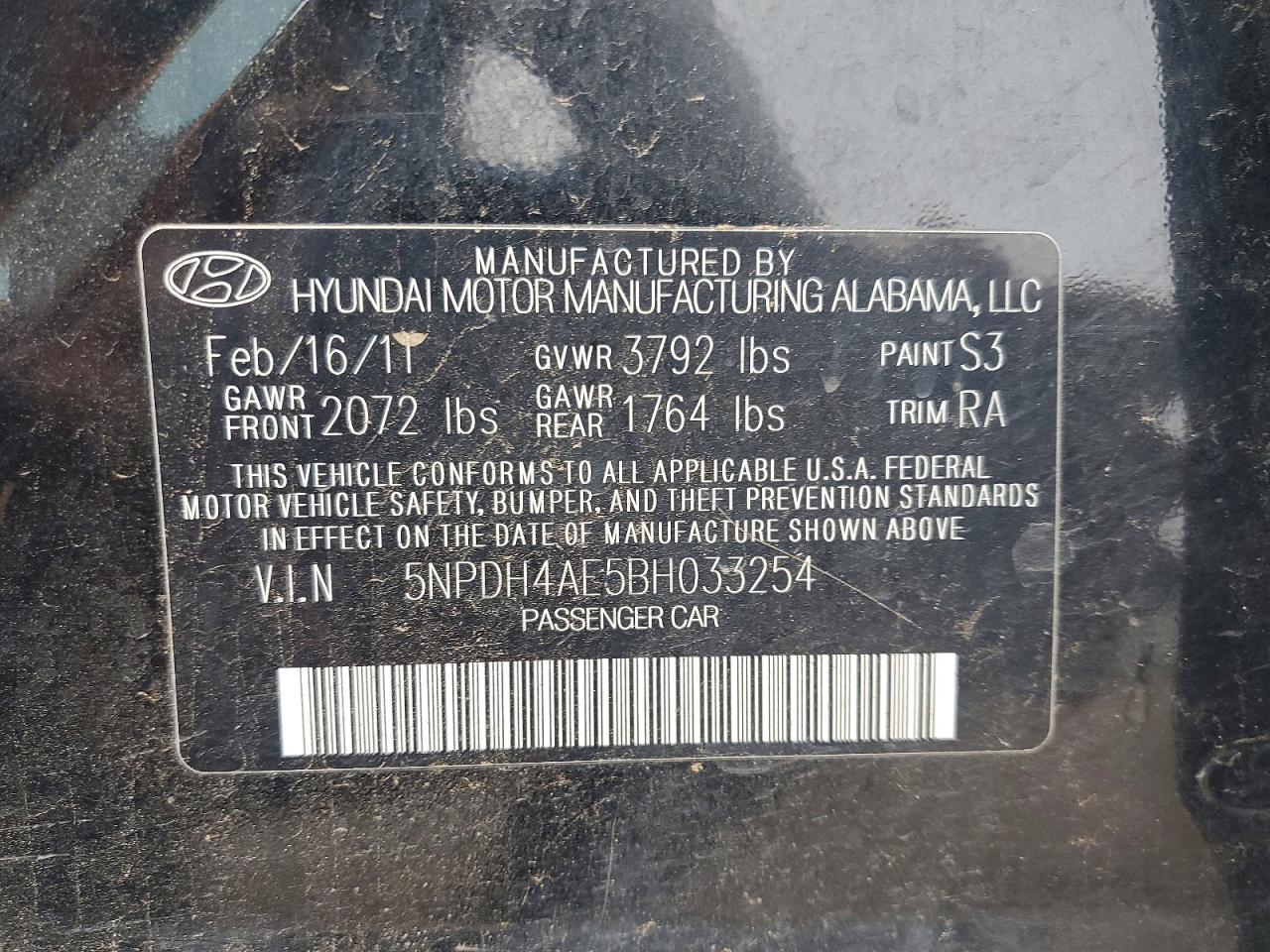 2011 Hyundai Elantra Gls Black vin: 5NPDH4AE5BH033254