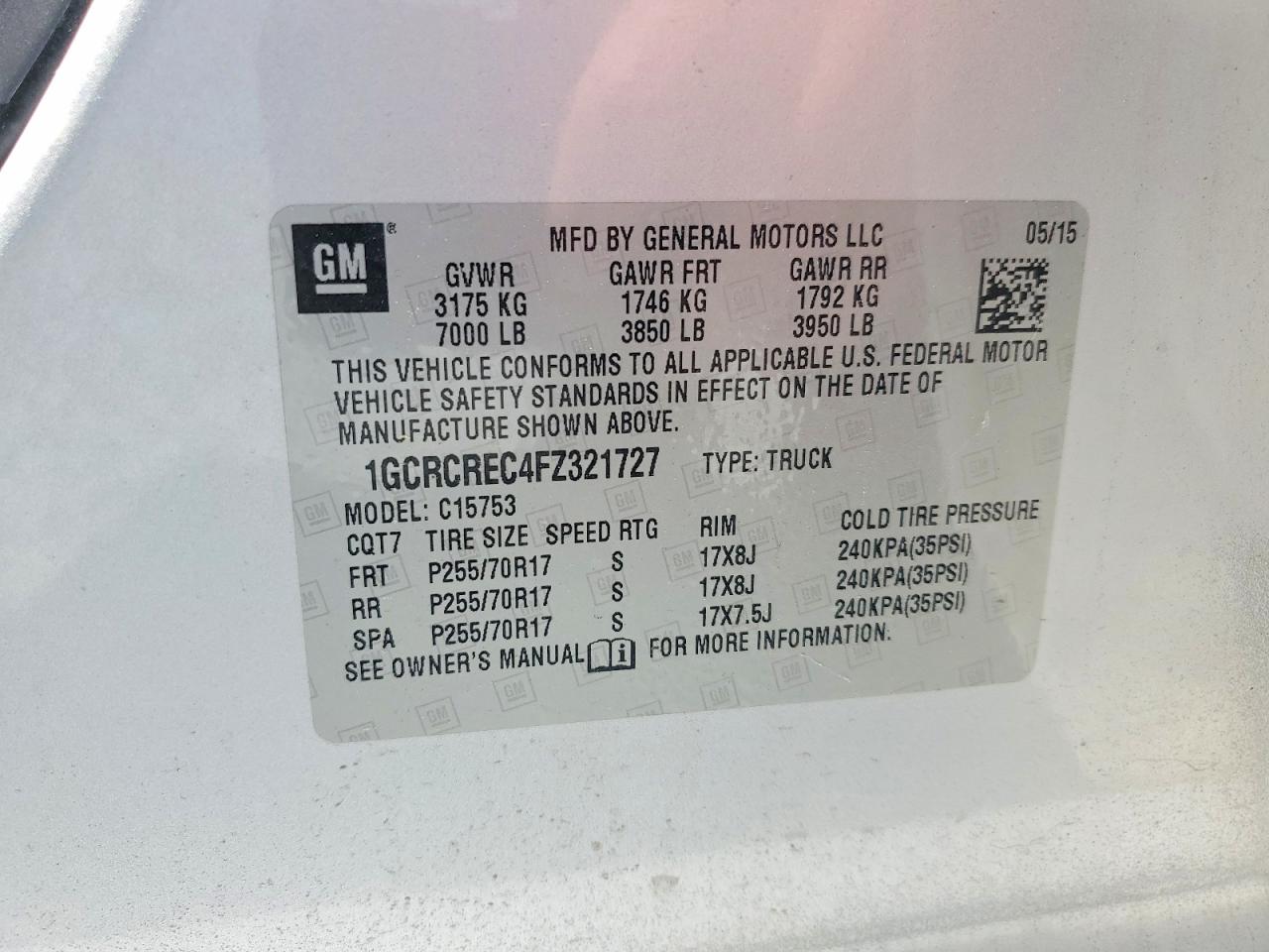 2015 Chevrolet Silverado C1500 Lt Silver vin: 1GCRCREC4FZ321727