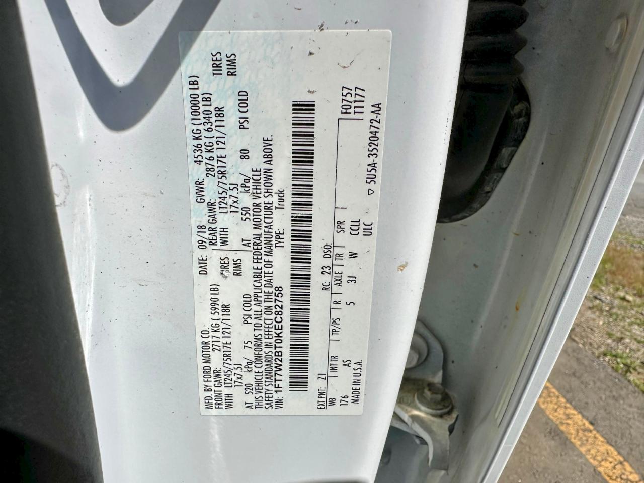 2019 Ford F250 Super Duty White vin: 1FT7W2BT0KEC82758
