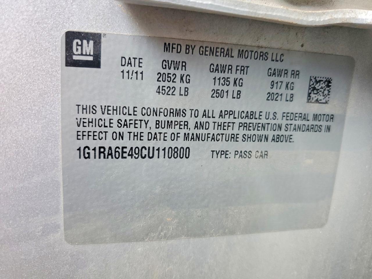 2012 Chevrolet Volt Silver vin: 1G1RA6E49CU110800