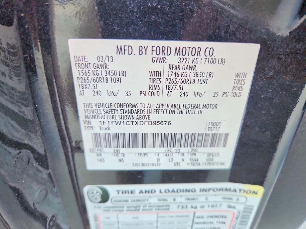 2013 Ford F150 Supercrew Black vin: 1FTFW1CTXDFB95676