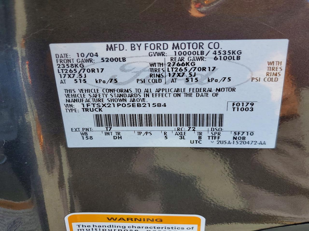 2005 Ford F250 Super Duty Gray vin: 1FTSX21P05EB21584
