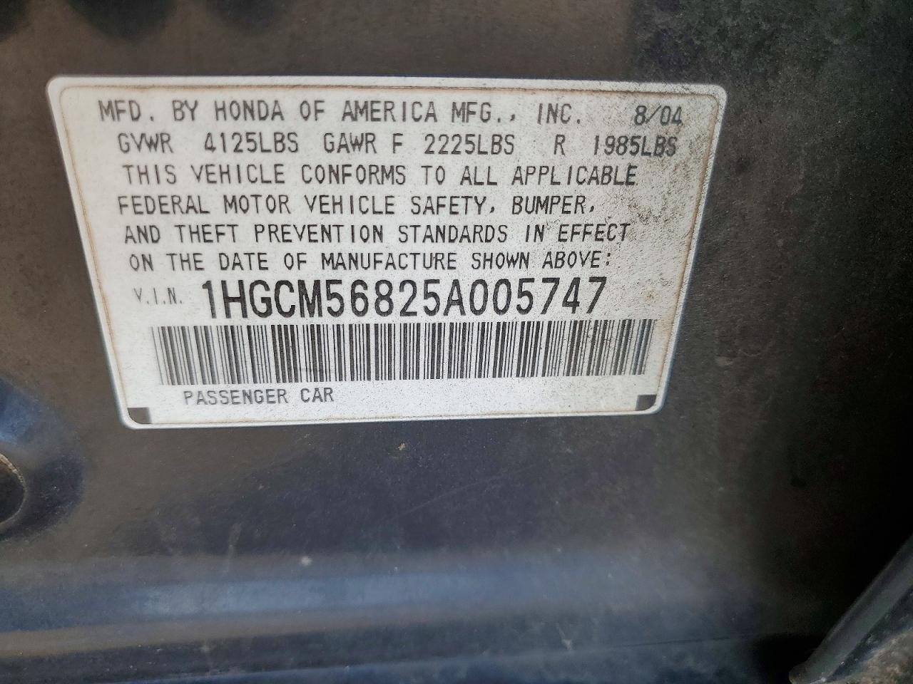 2005 Honda Accord Ex Black vin: 1HGCM56825A005747