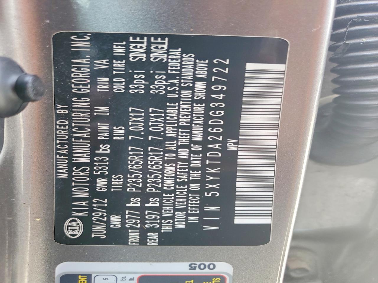 2013 Kia Sorento Lx Silver vin: 5XYKTDA26DG349722