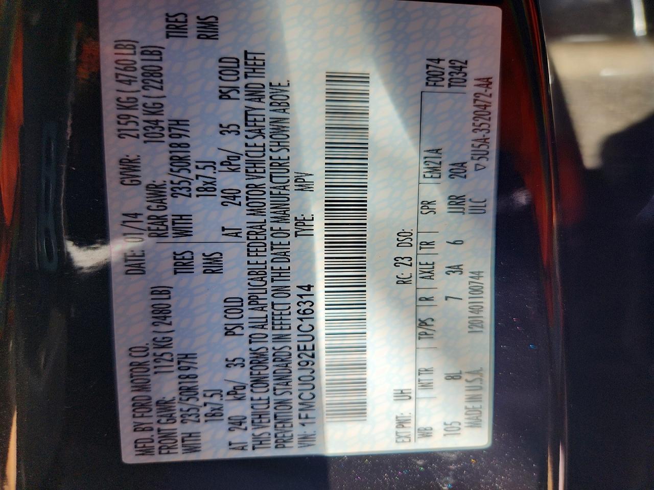 2014 Ford Escape Titanium Black vin: 1FMCU0J92EUC16314