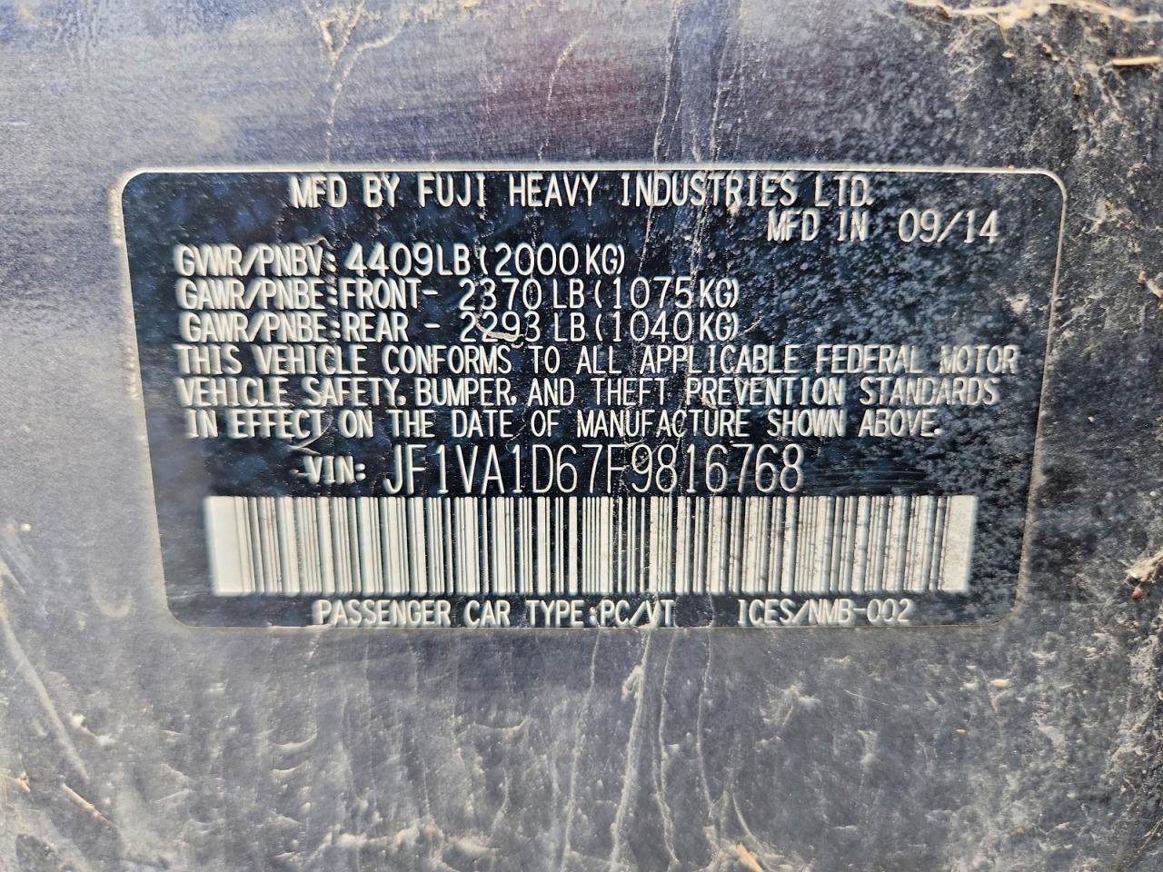 2015 Subaru Wrx Premium Gray vin: JF1VA1D67F9816768