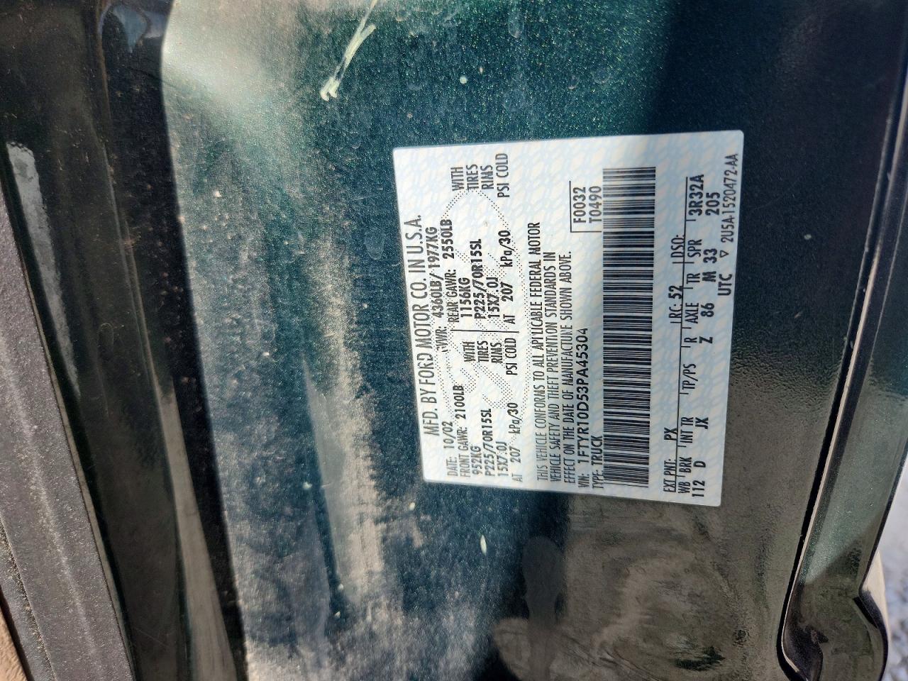 2003 Ford Ranger Green vin: 1FTYR10D53PA45304
