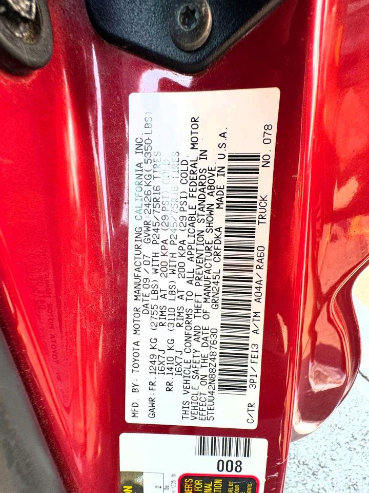 2008 Toyota Tacoma V6 Red vin: 5TEUU42N88Z487630