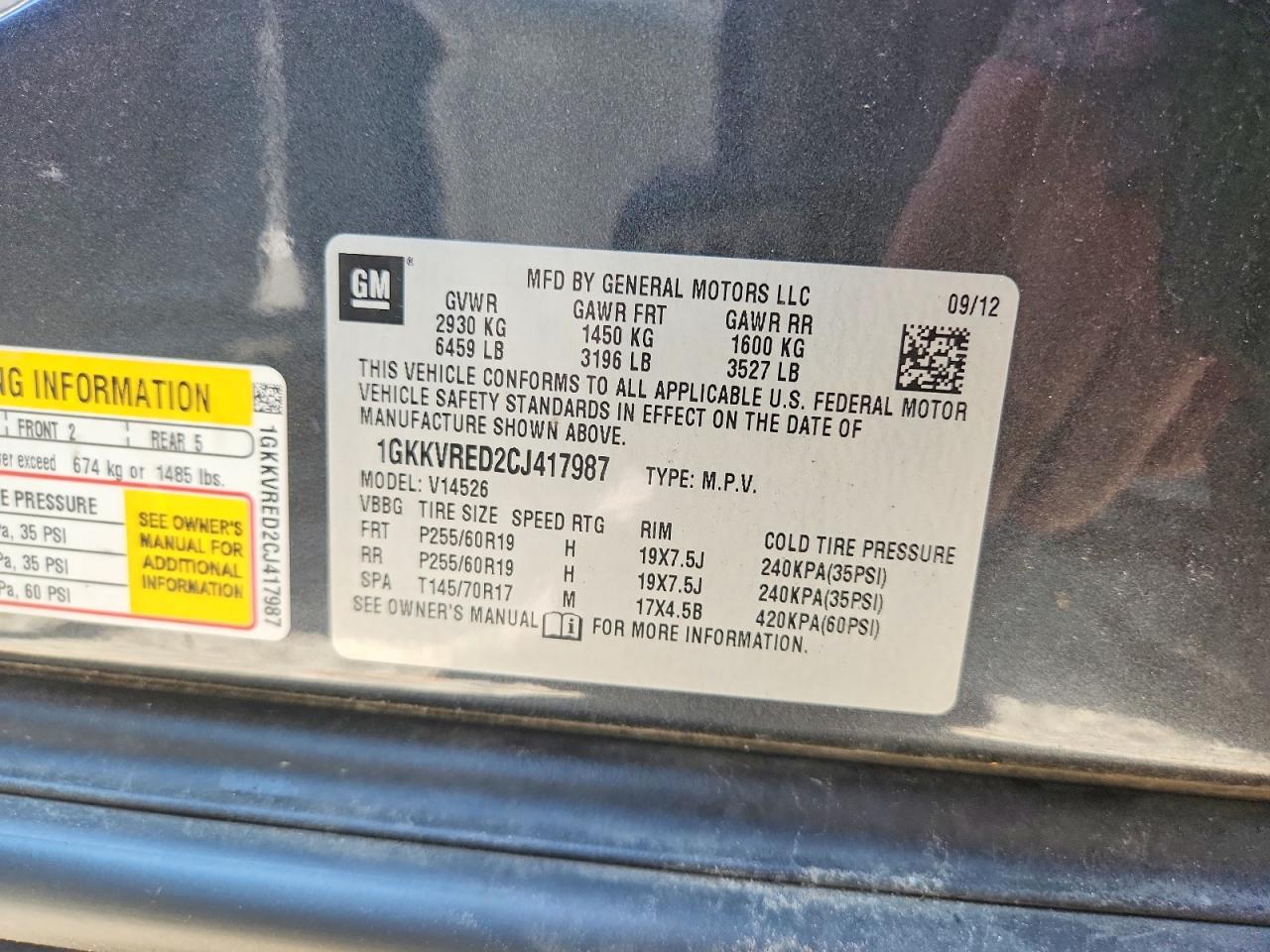 2012 Gmc Acadia Slt-1 Gray vin: 1GKKVRED2CJ417987
