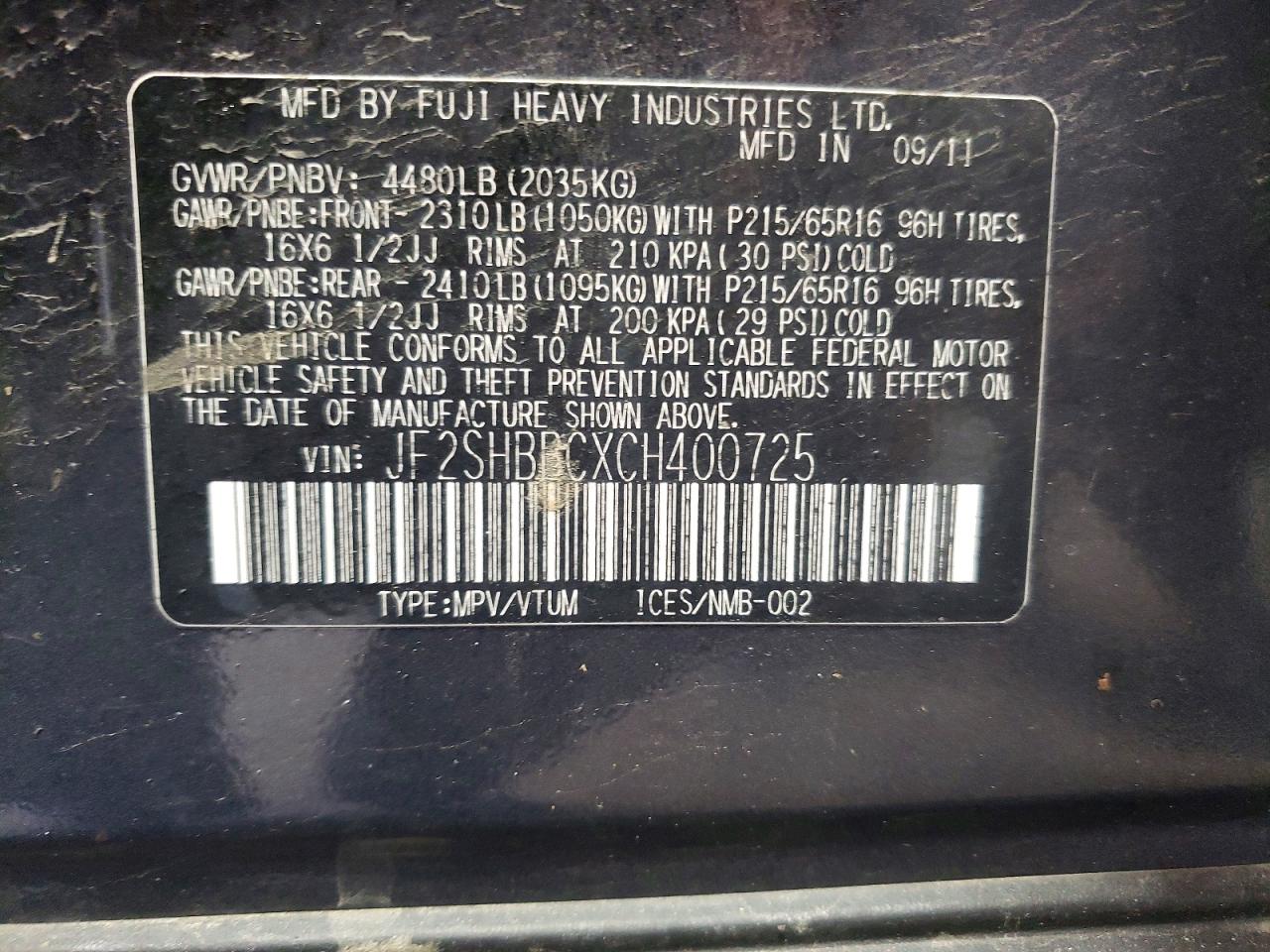 2012 Subaru Forester 2.5x Blue vin: JF2SHBBCXCH400725