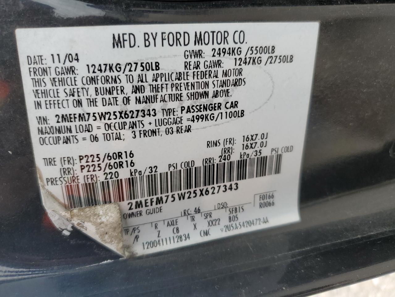 2005 Mercury Grand Marquis Ls Black vin: 2MEFM75W25X627343