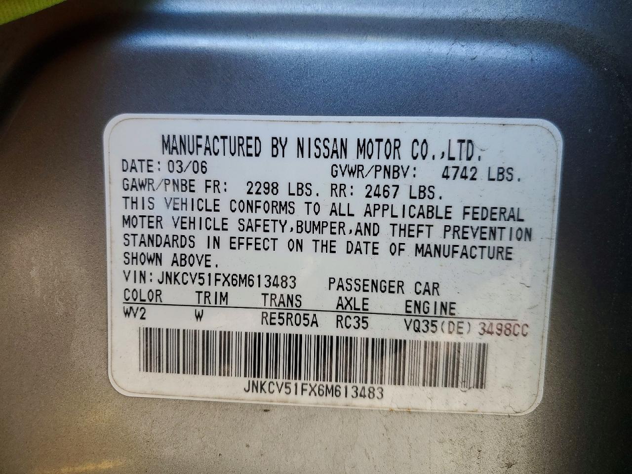 2006 Infiniti G35 X Silver vin: JNKCV51FX6M613483