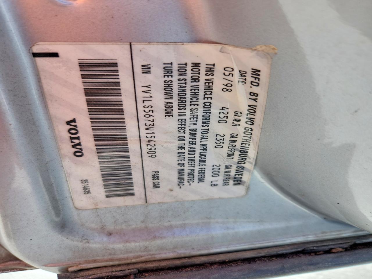 1998 Volvo S70 Glt Silver vin: YV1LS5673W1542909