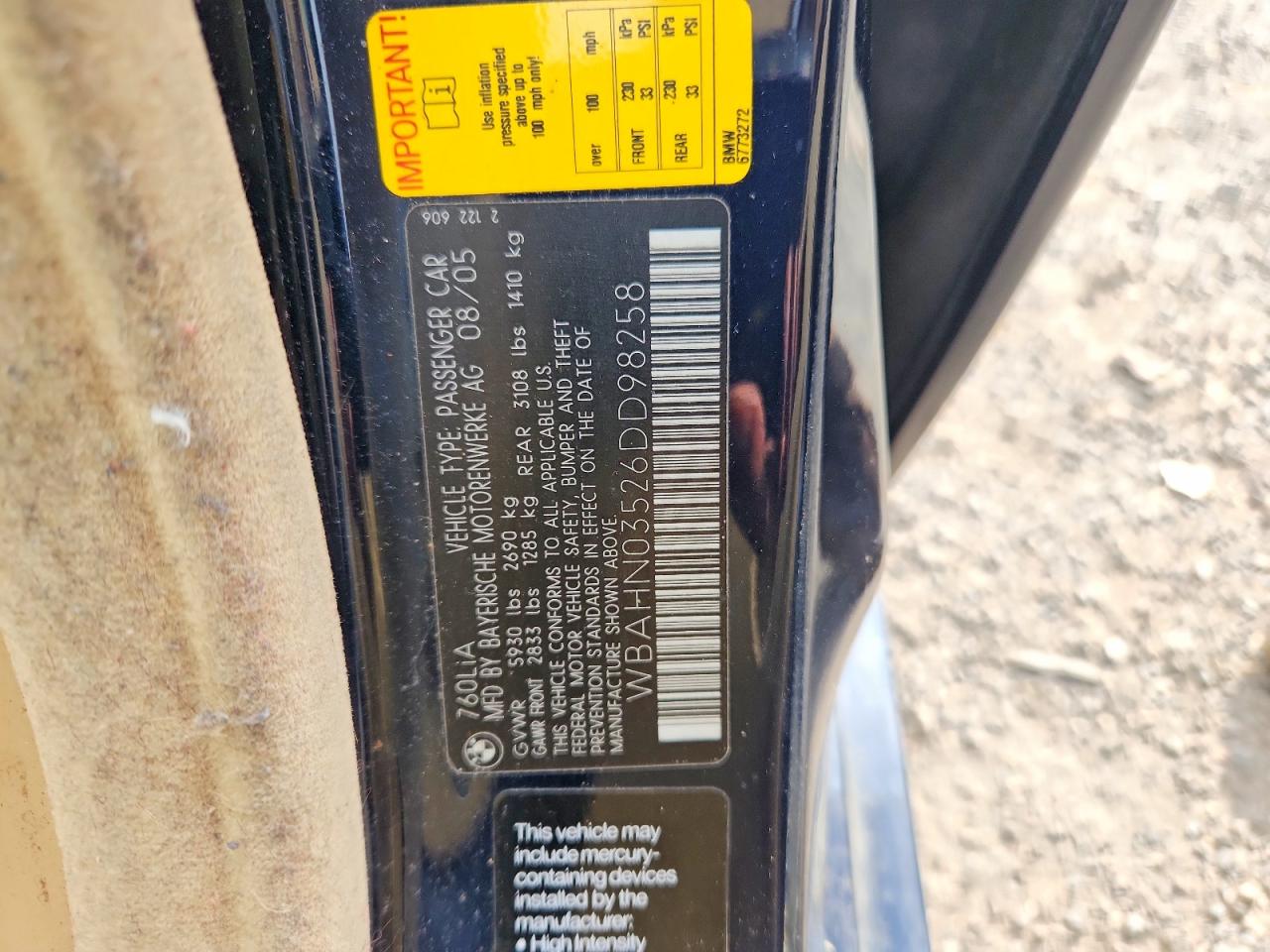2006 Bmw 760 Li Blue vin: WBAHN03526DD98258