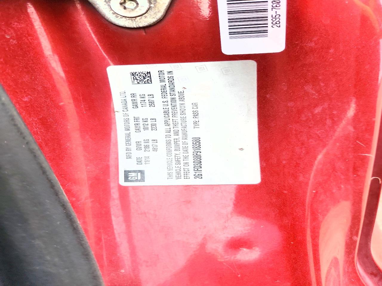 2015 Chevrolet Camaro Lt Red vin: 2G1FD3D38F9183580