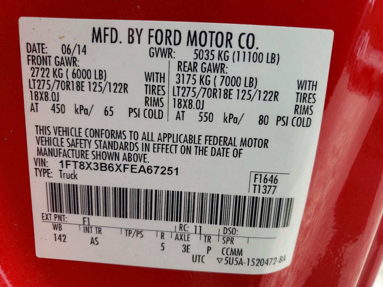 2015 Ford F350 Super Duty Red vin: 1FT8X3B6XFEA67251