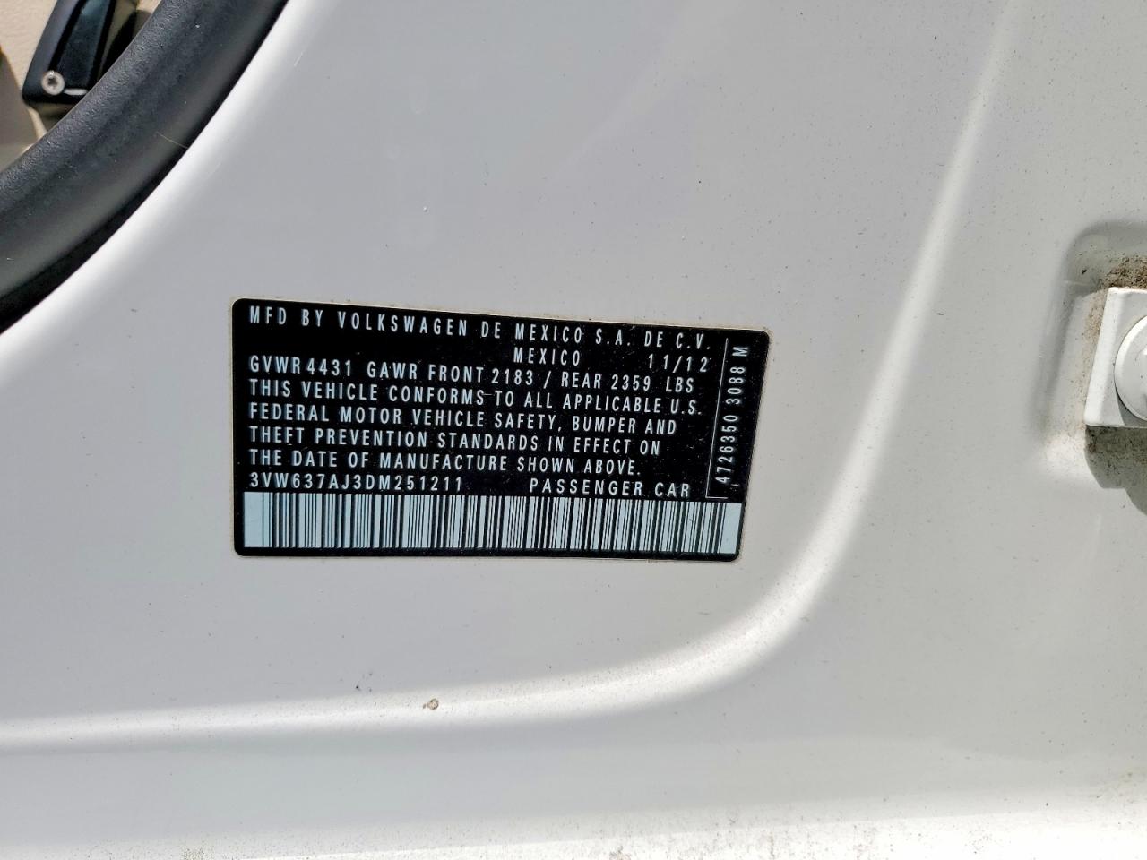 2013 Volkswagen Jetta Hybrid White vin: 3VW637AJ3DM251211