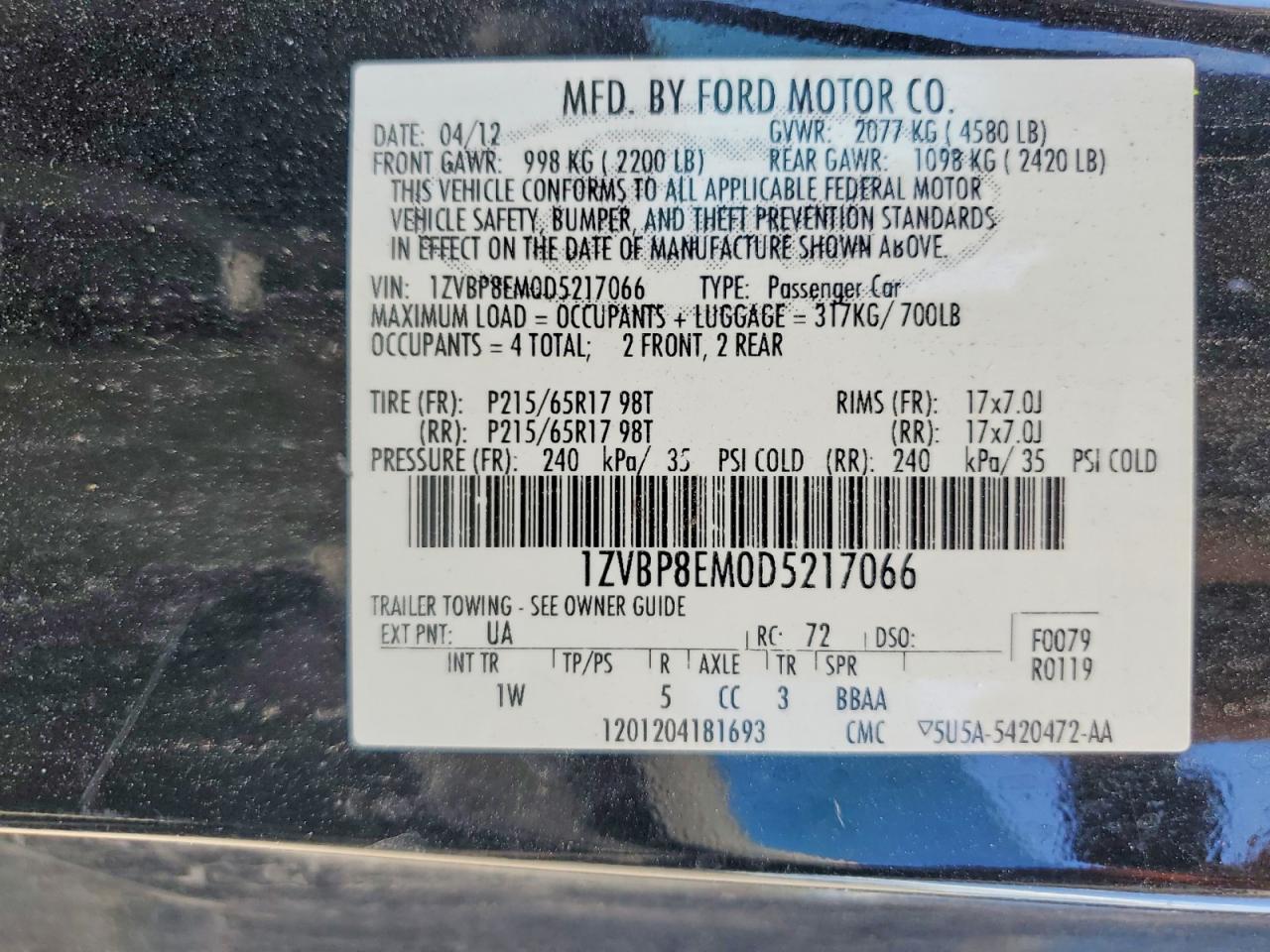 2013 Ford Mustang Black vin: 1ZVBP8EM0D5217066