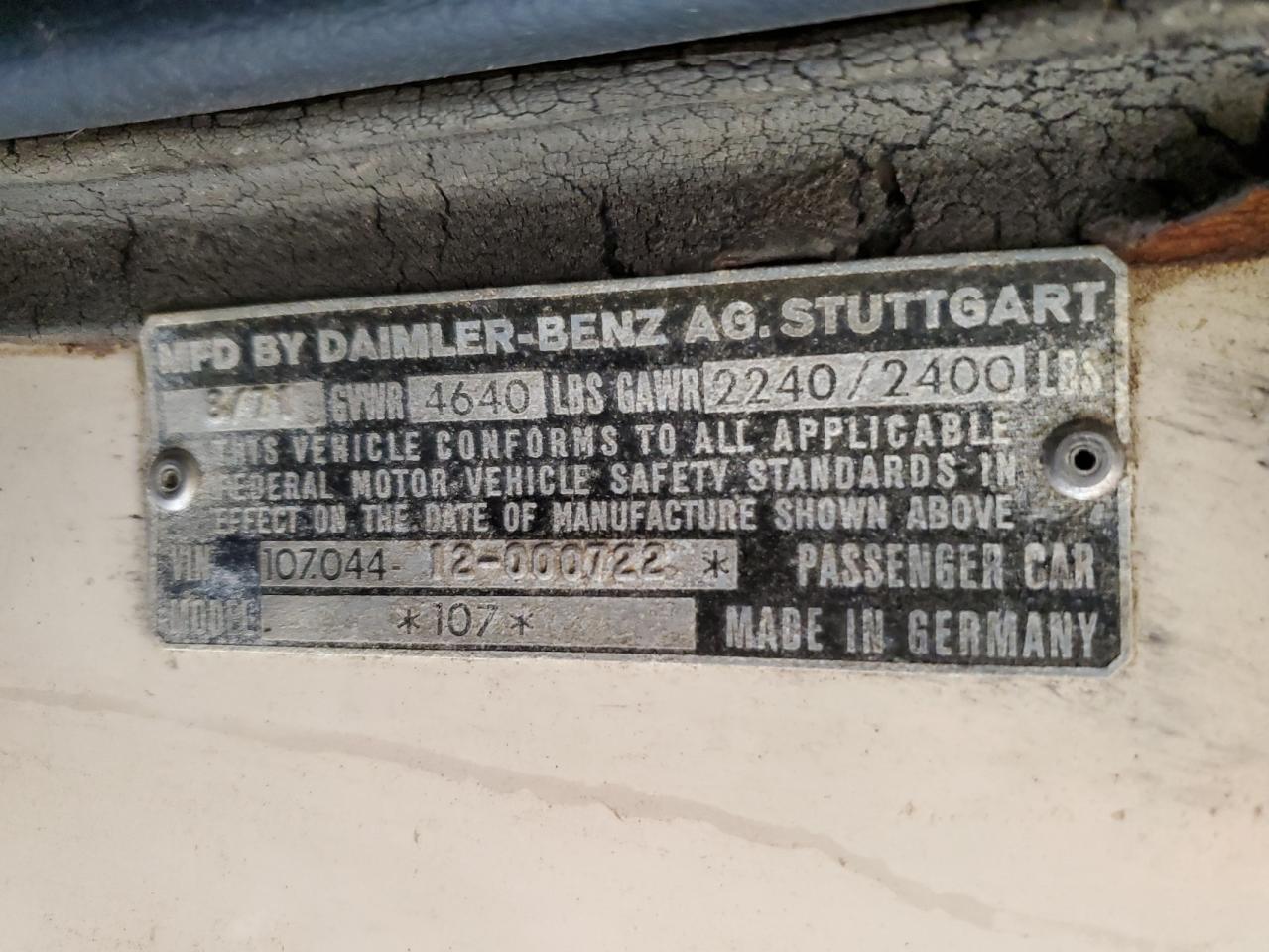 1972 Mercedes Benz 350sl White vin: 10704412000722