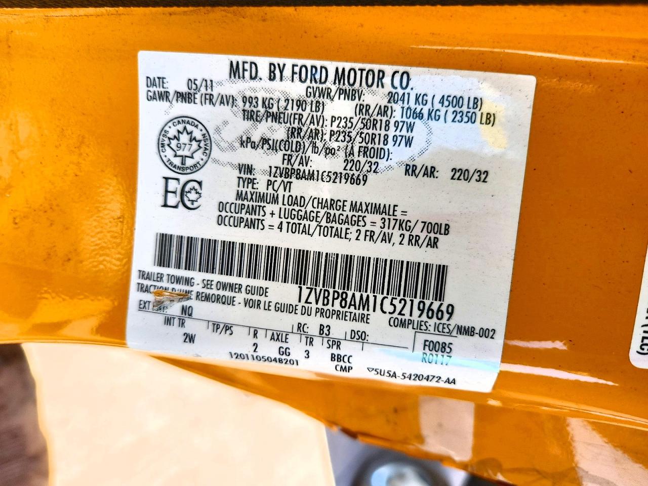 2012 Ford Mustang Yellow vin: 1ZVBP8AM1C5219669
