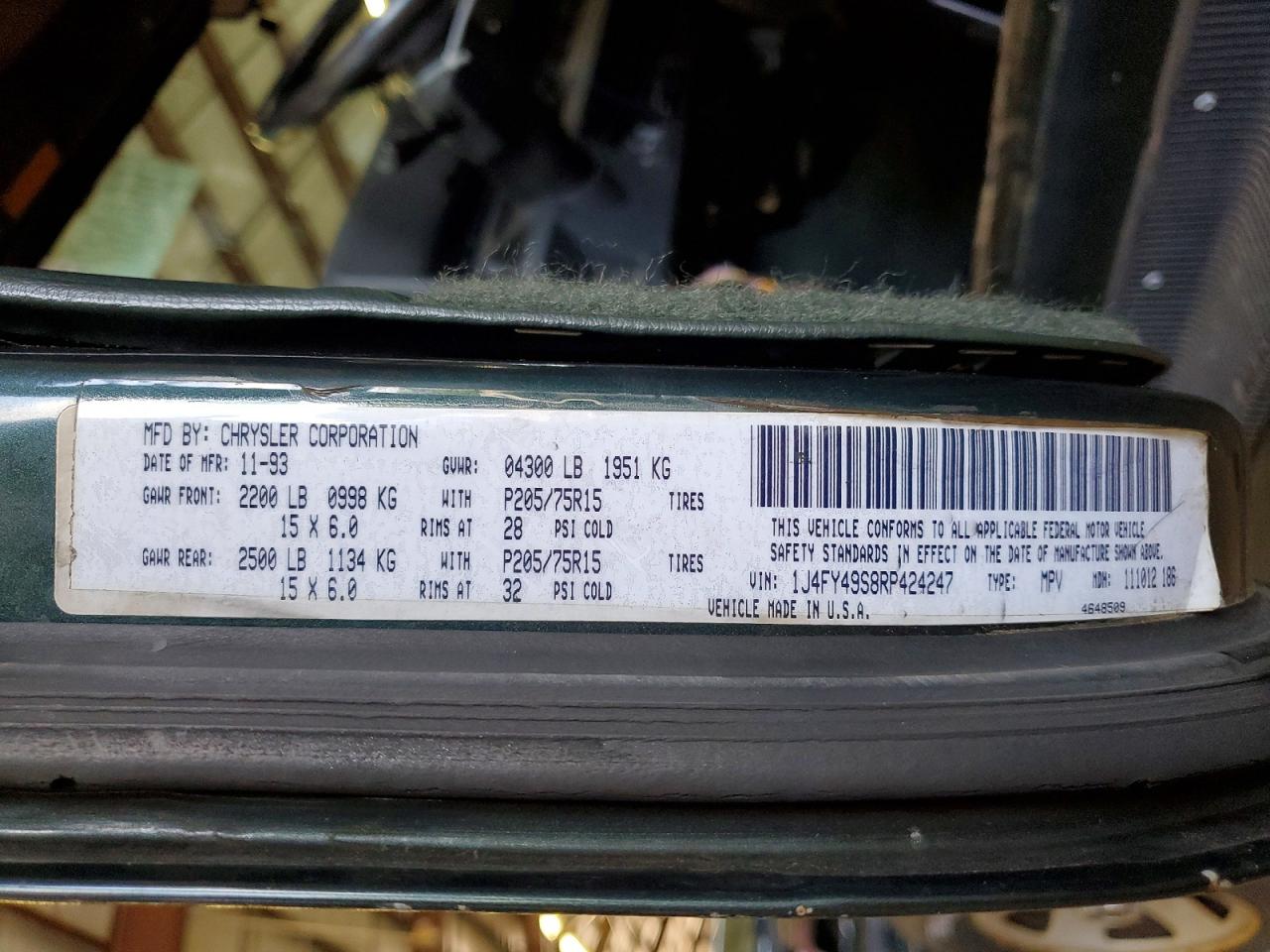 1994 Jeep Wrangler / Yj Sahara Green vin: 1J4FY49S8RP424247