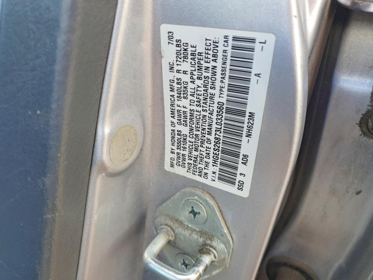 2003 Honda Civic Ex Silver vin: 1HGES26873L033560