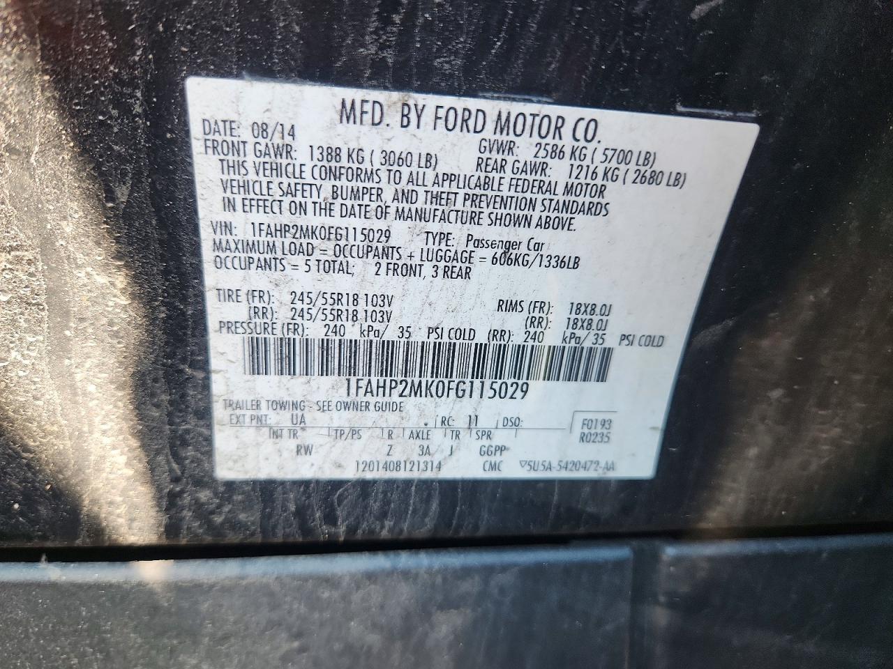 2015 Ford Taurus Police Interceptor Black vin: 1FAHP2MK0FG115029