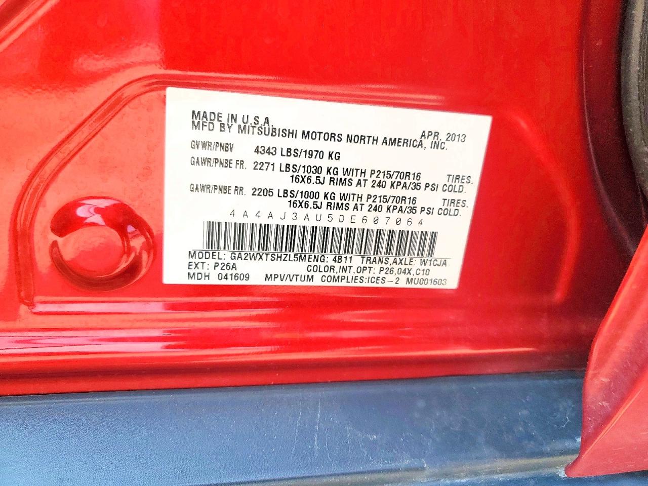 2013 Mitsubishi Rvr Se Red vin: 4A4AJ3AU5DE607064