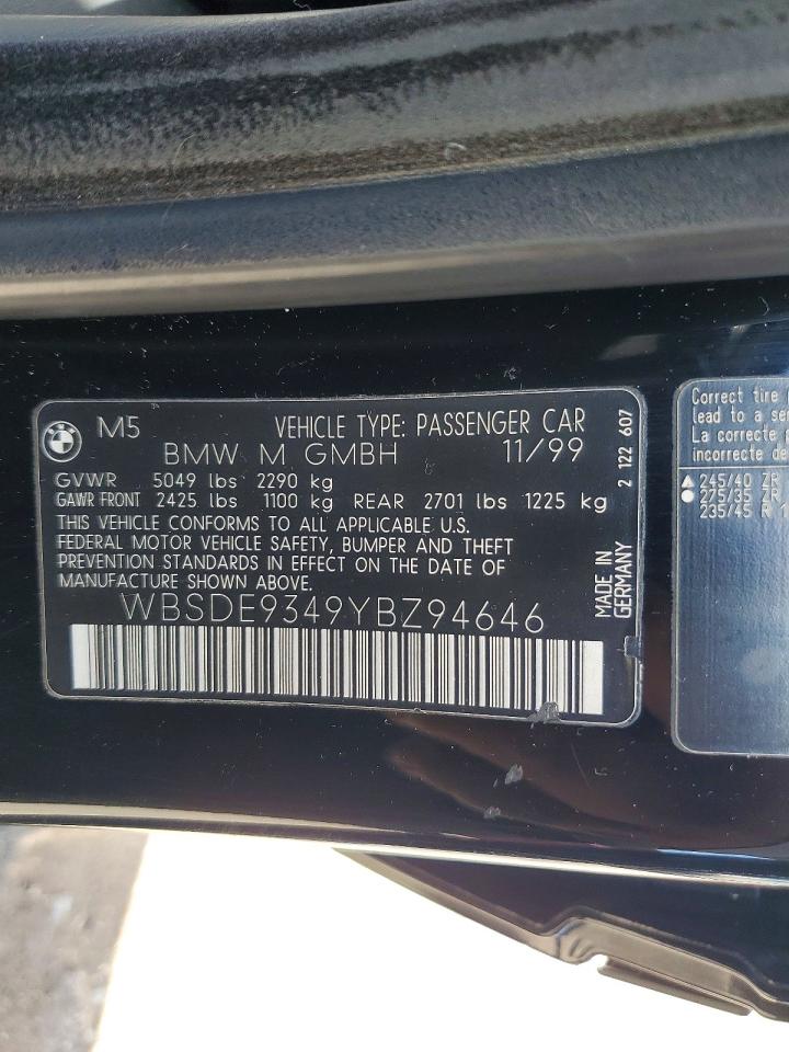 2000 Bmw M5 Black vin: WBSDE9349YBZ94646