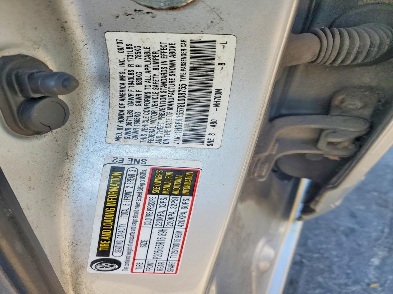 2008 Honda Civic Lx Silver vin: 1HGFA15578L008755