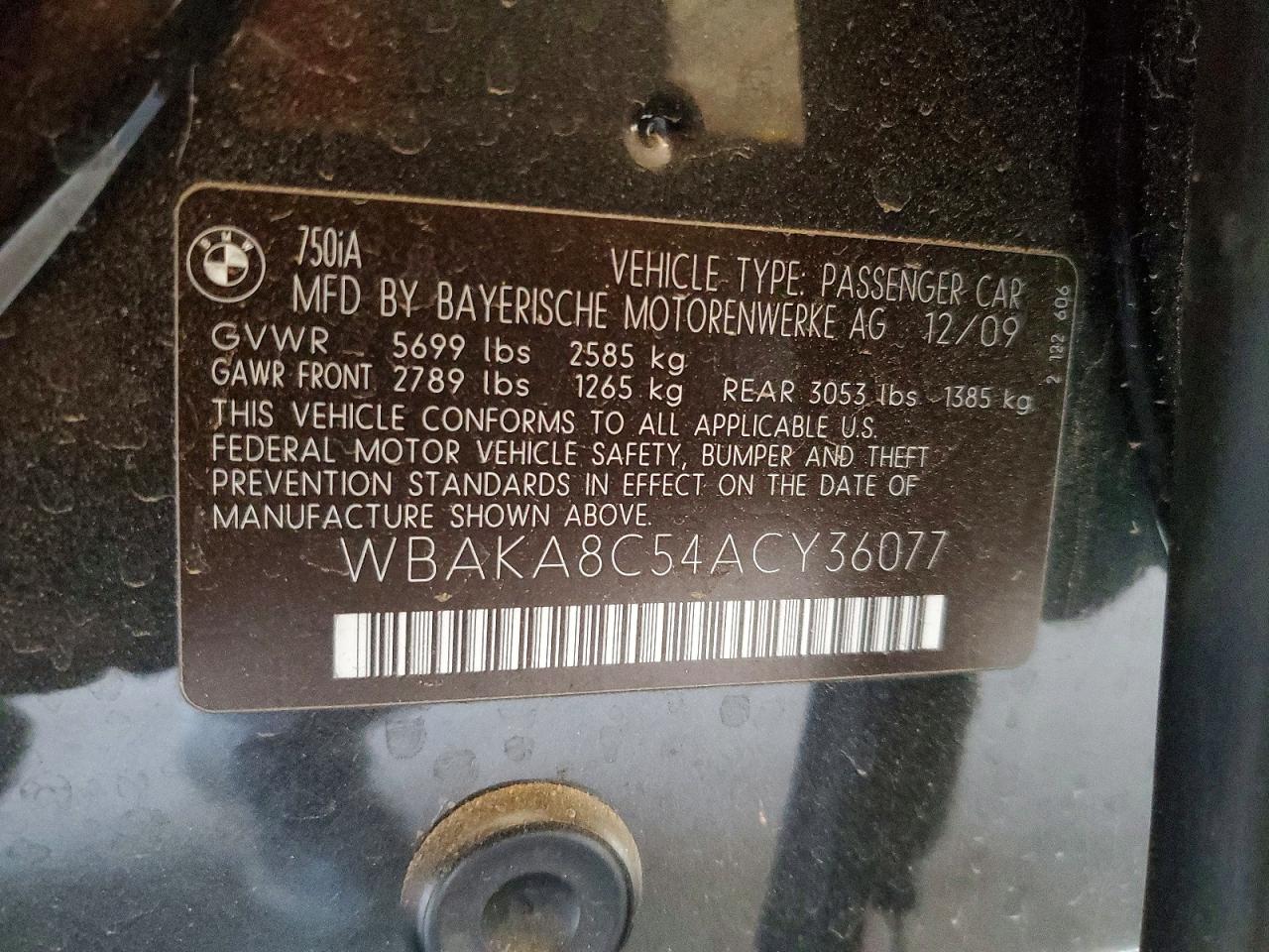 2010 Bmw 750 I Charcoal vin: WBAKA8C54ACY36077
