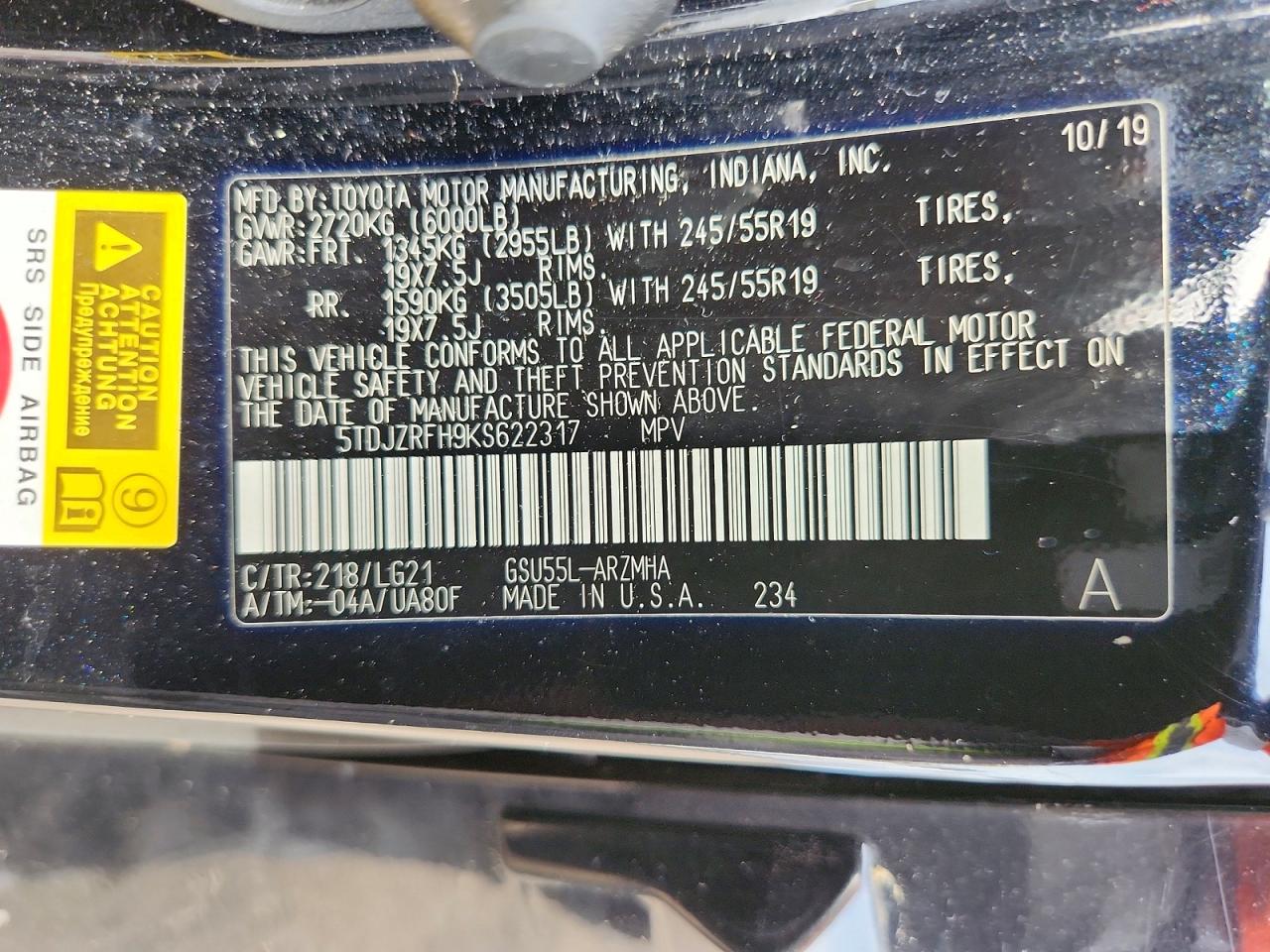 2019 Toyota Highlander Se Black vin: 5TDJZRFH9KS622317
