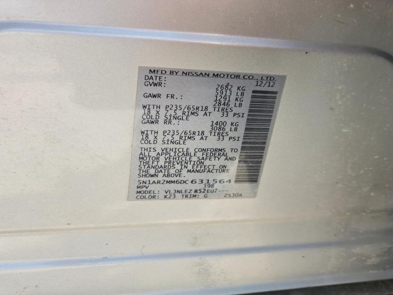 2013 Nissan Pathfinder S Silver vin: 5N1AR2MM6DC631564