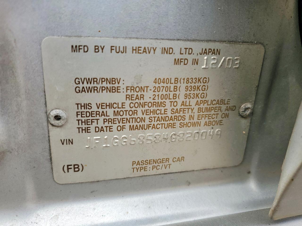 2004 Subaru Impreza Outback Sport Silver vin: JF1GG68584G820049