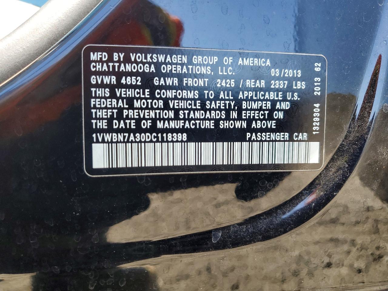 2013 Volkswagen Passat Se Black vin: 1VWBN7A30DC118398